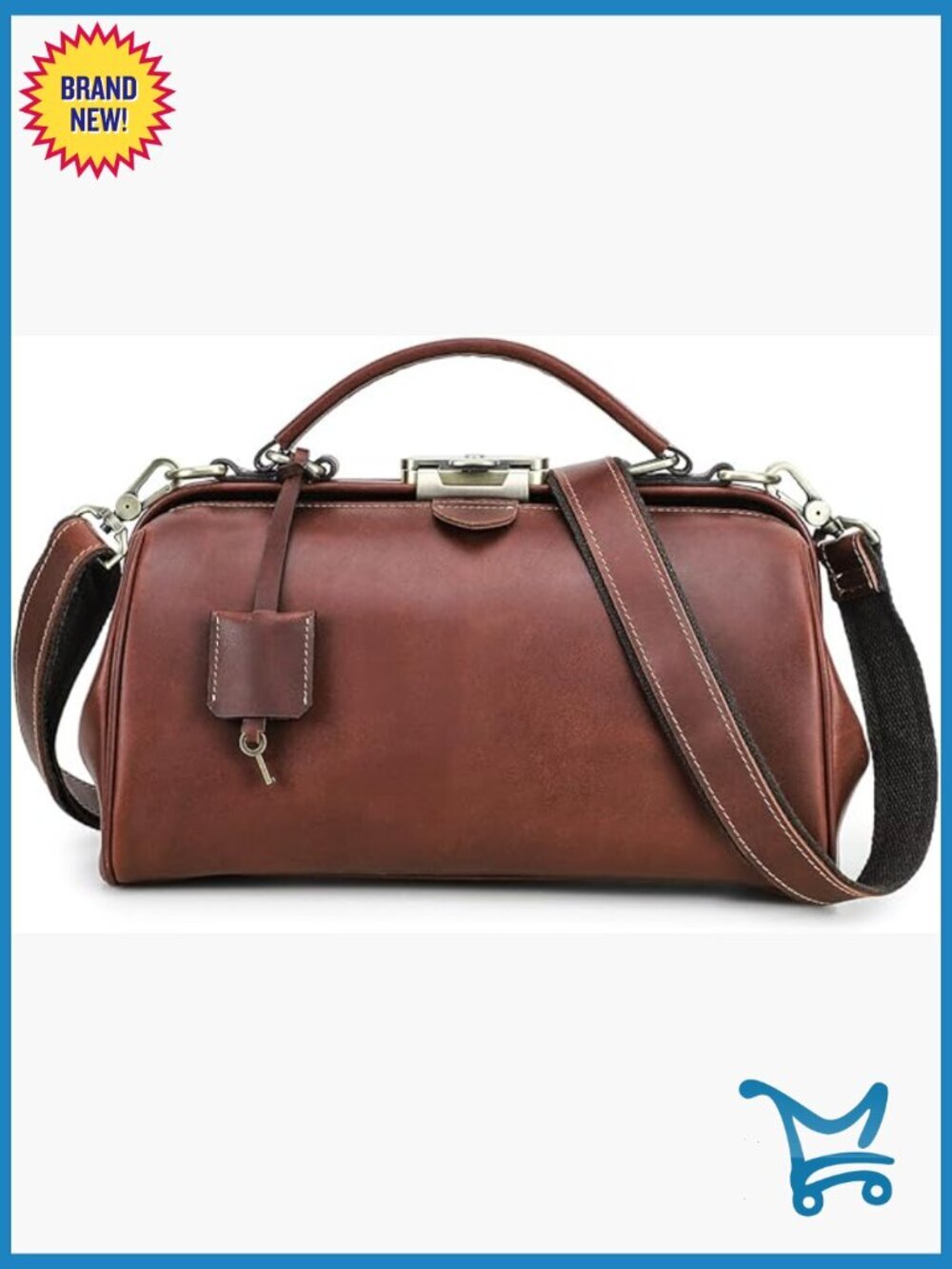 Vintage Leather Doctor Bag with Lock, Detachable Strap, Multiple Pockets